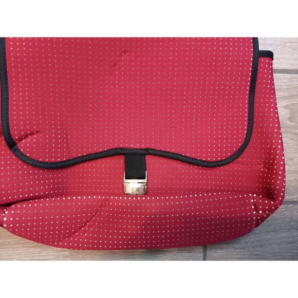 Popups Brand Neoprene Red Flap Over Bag Purse, Snap Buckle, Double Handle - Picture 3 of 4